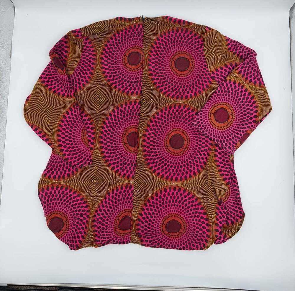 Gras-Fields African Print Tunic Top Pink Gold Geometric Long Sleeve Size 16 - Picture 4 of 4